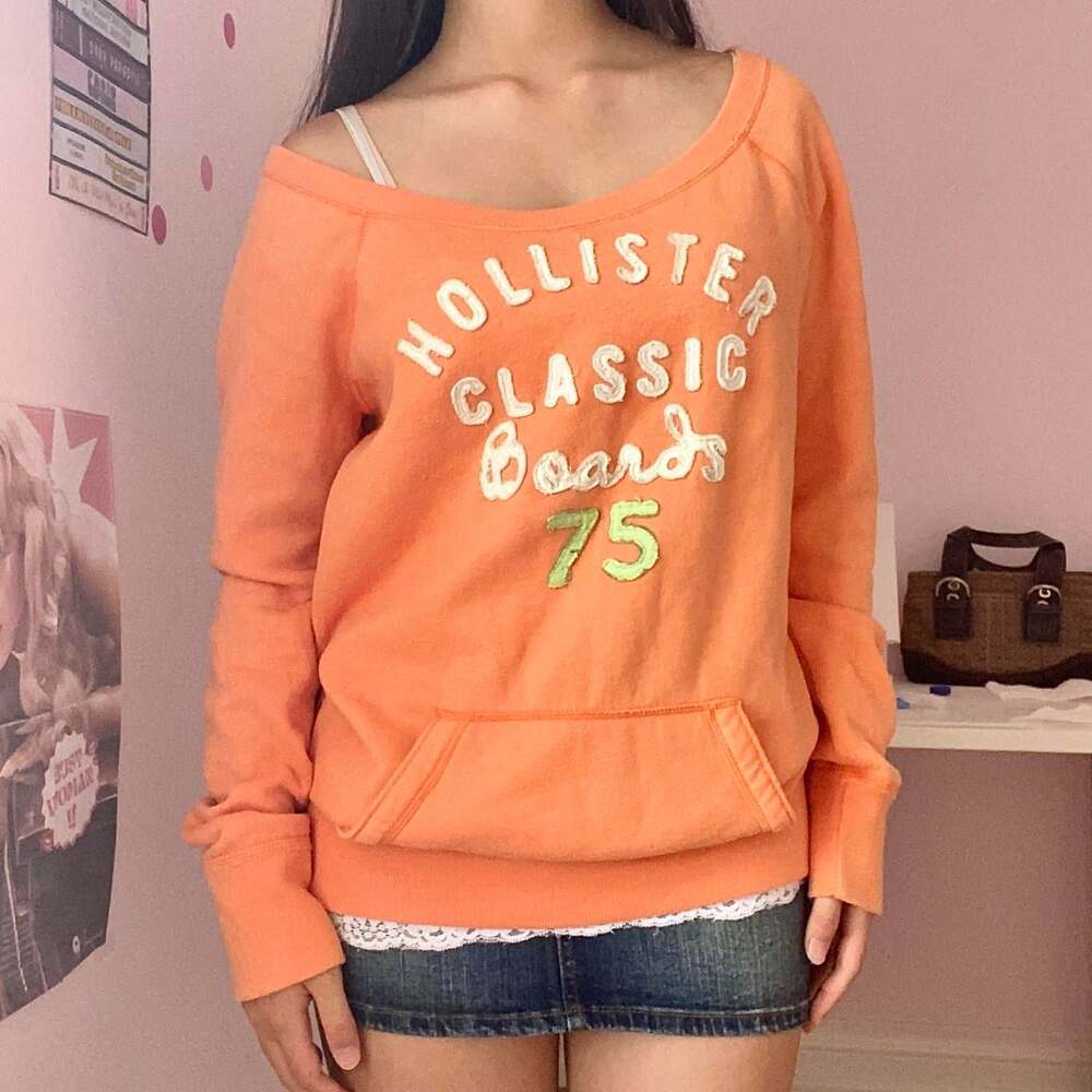 Hollister Co. Women's Orange and White Sweatshirt